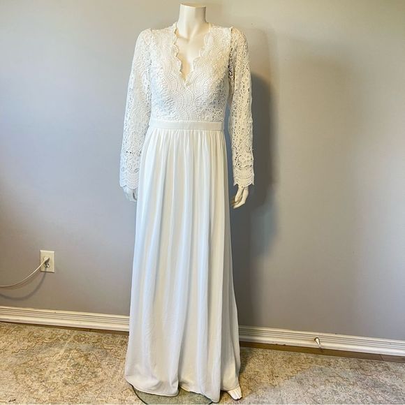Lulus Awaken My Love White Long Sleeves lace maxi Dress size XL - Picture 5 of 14